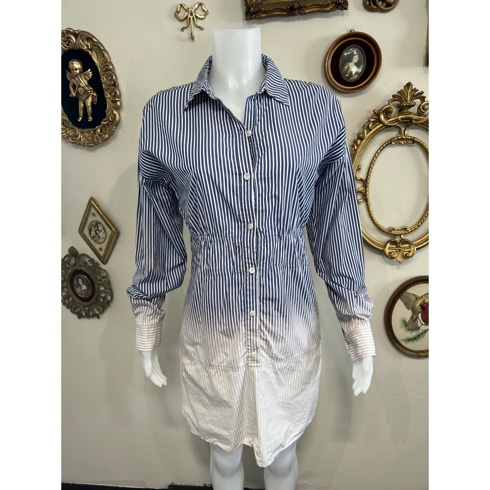 Derek Lam 10 Crosby Blue & White Dip-Dye Striped Shirt Dress Size 2